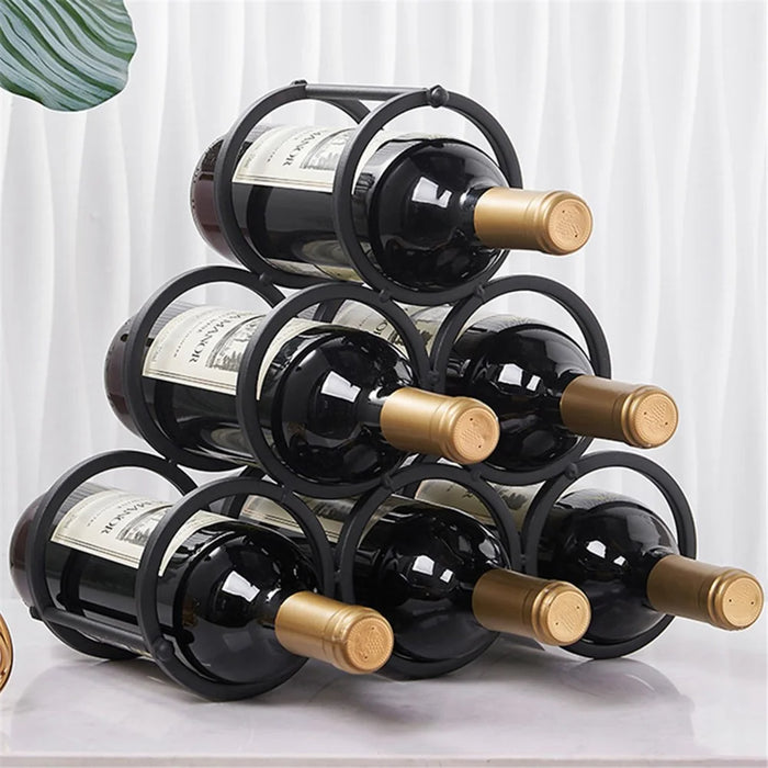002B025 6 Bottle Wine Rack Free Standing Metal Wine Bottle Storage Shelf for Home Bar - 5