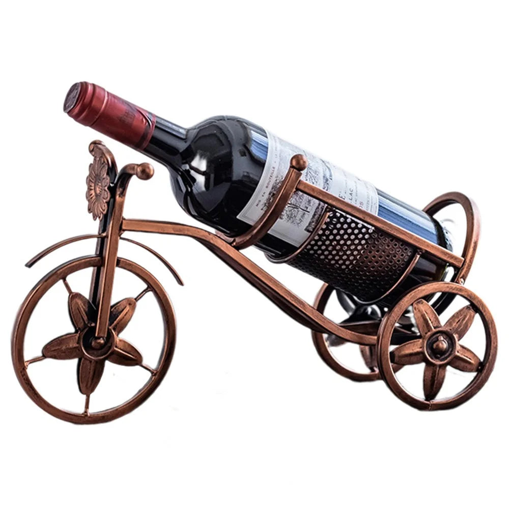 002B034 Metal Wine Rack Tricycle Shape Wine Shelf Home Art Decor - Bronze - 1