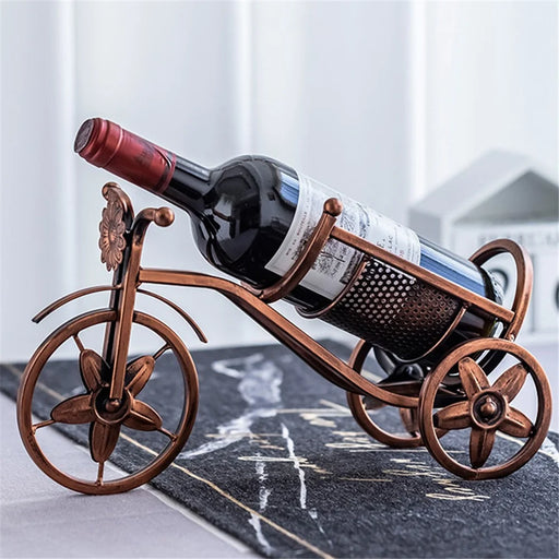 002B034 Metal Wine Rack Tricycle Shape Wine Shelf Home Art Decor - Bronze - 2