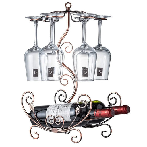 002A019 Creative Design 6 Glass Cup Hanger Drying Stand Wine Bottle Storage Rack - Bronze - 1
