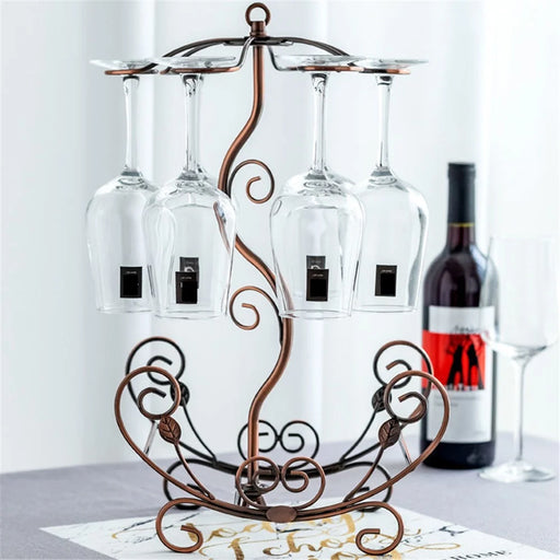 002A019 Creative Design 6 Glass Cup Hanger Drying Stand Wine Bottle Storage Rack - Bronze - 2