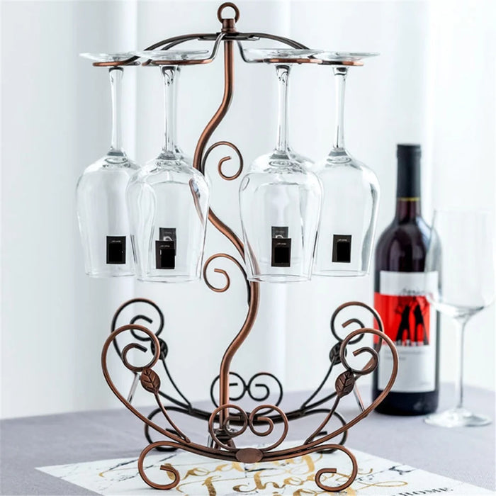002A019 Creative Design 6 Glass Cup Hanger Drying Stand Wine Bottle Storage Rack - Bronze - 2