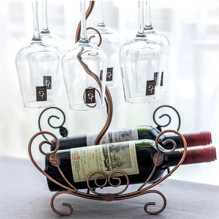 002A019 Creative Design 6 Glass Cup Hanger Drying Stand Wine Bottle Storage Rack - Bronze - 3