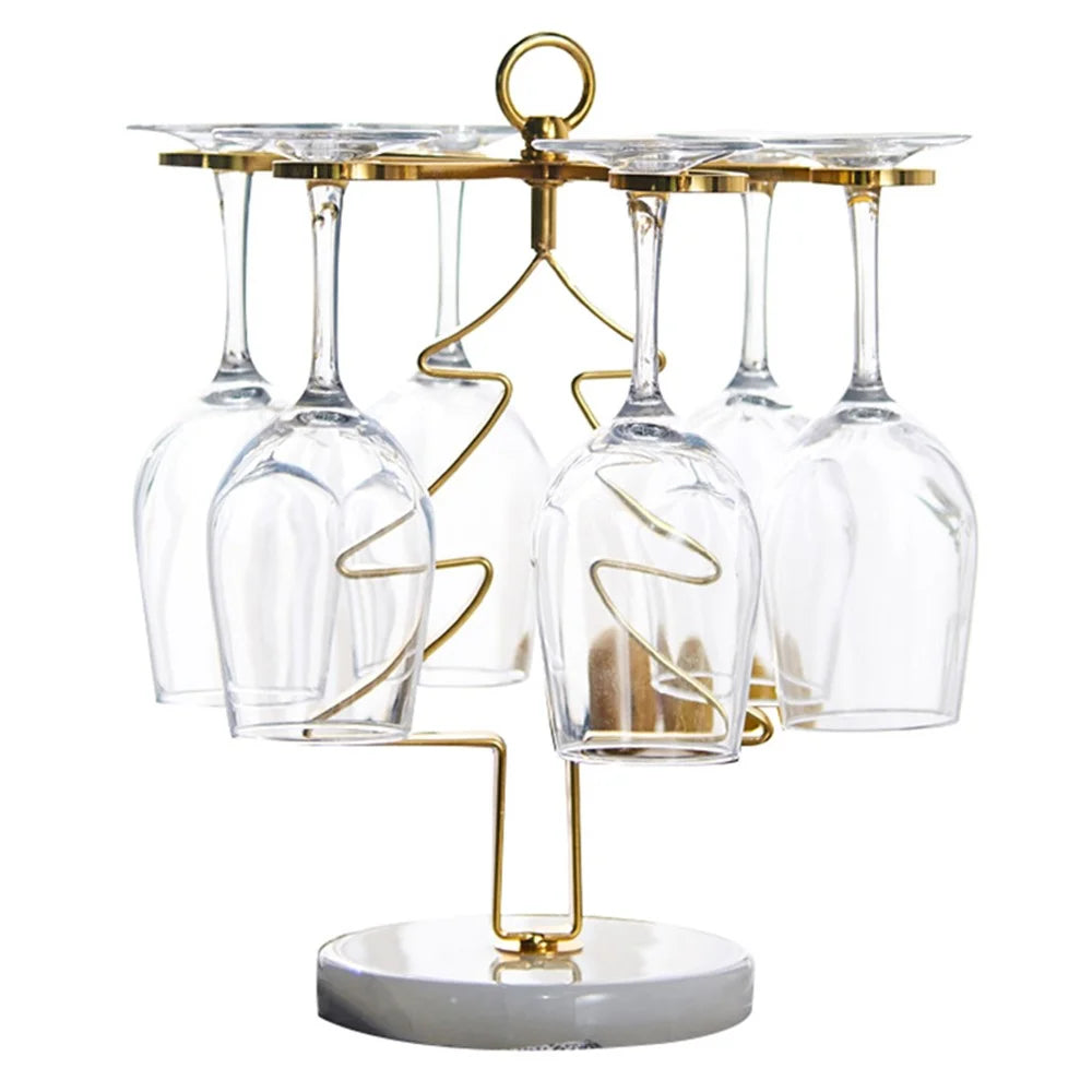 002C041 Christmas Tree Wine Glass Holder 6-Glass Countertop Standing Rack for Bar Kitchen Table Display - Gold - 1