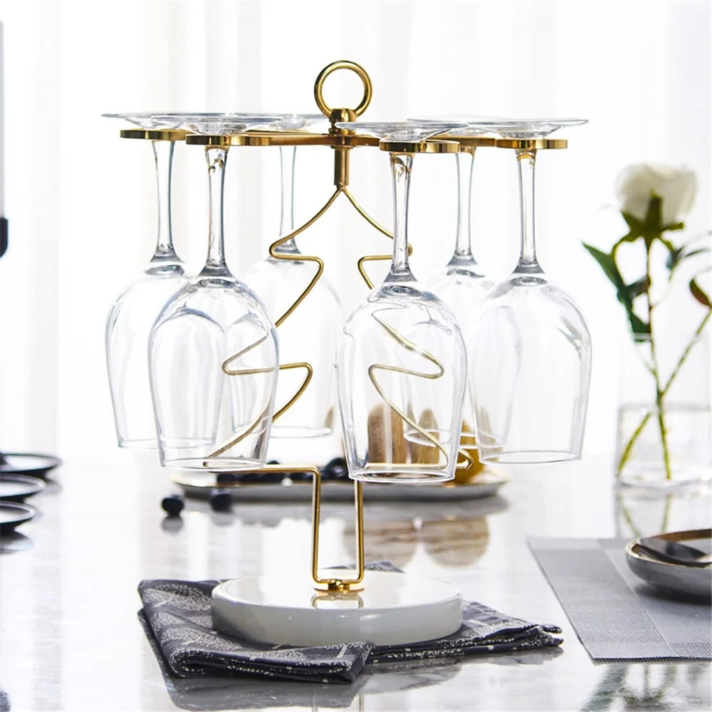 002C041 Christmas Tree Wine Glass Holder 6-Glass Countertop Standing Rack for Bar Kitchen Table Display - Gold - 2