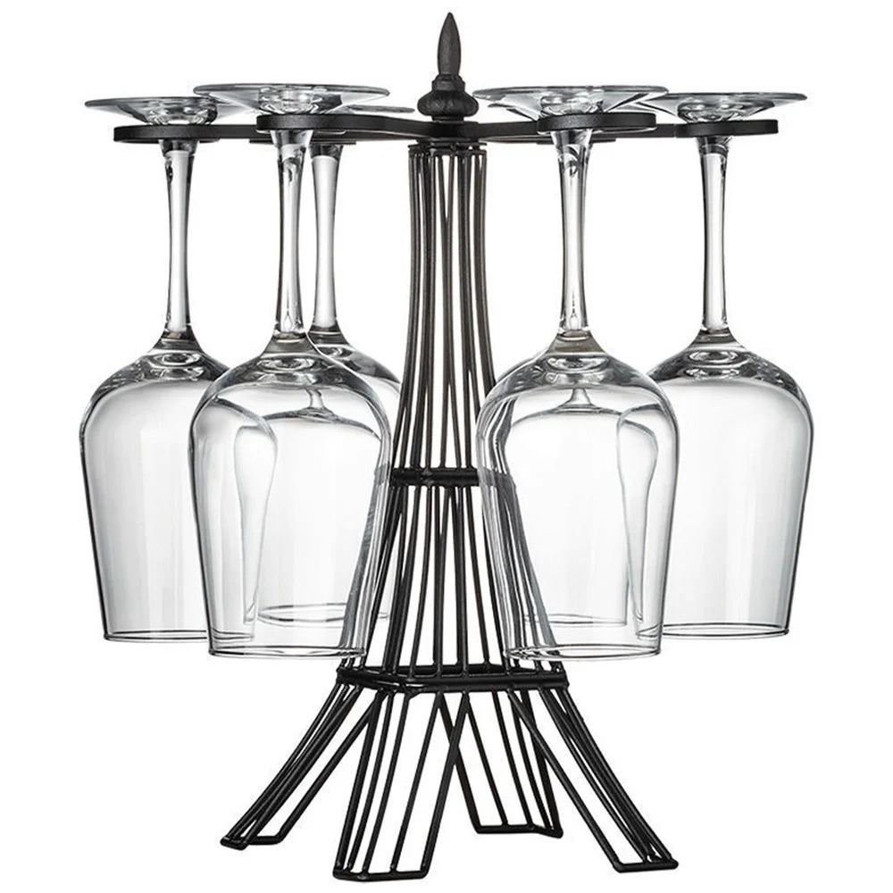 002C038 6 Glass Cup Rack Tower-Shaped Wine Glass Holder Display for Home - Black - 1