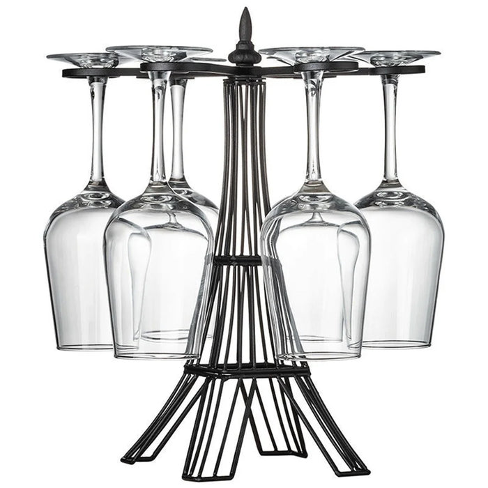 002C038 6 Glass Cup Rack Tower-Shaped Wine Glass Holder Display for Home - Black - 1