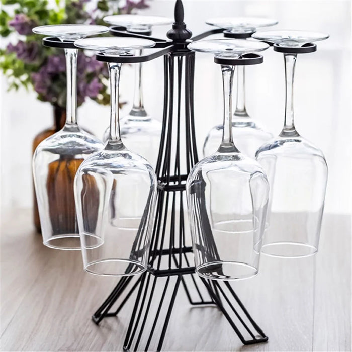 002C038 6 Glass Cup Rack Tower-Shaped Wine Glass Holder Display for Home - Black - 2