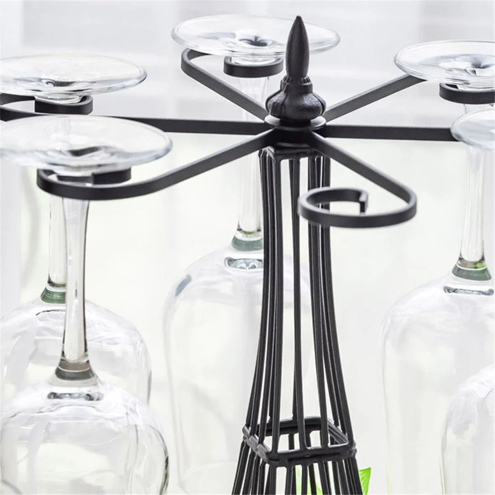 002C038 6 Glass Cup Rack Tower-Shaped Wine Glass Holder Display for Home - Black - 4