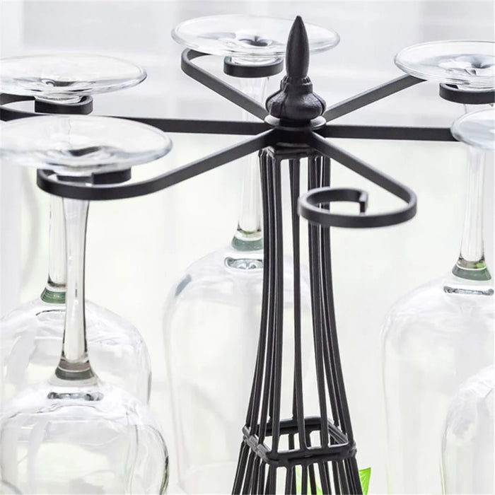 002C038 6 Glass Cup Rack Tower-Shaped Wine Glass Holder Display for Home - Black - 4