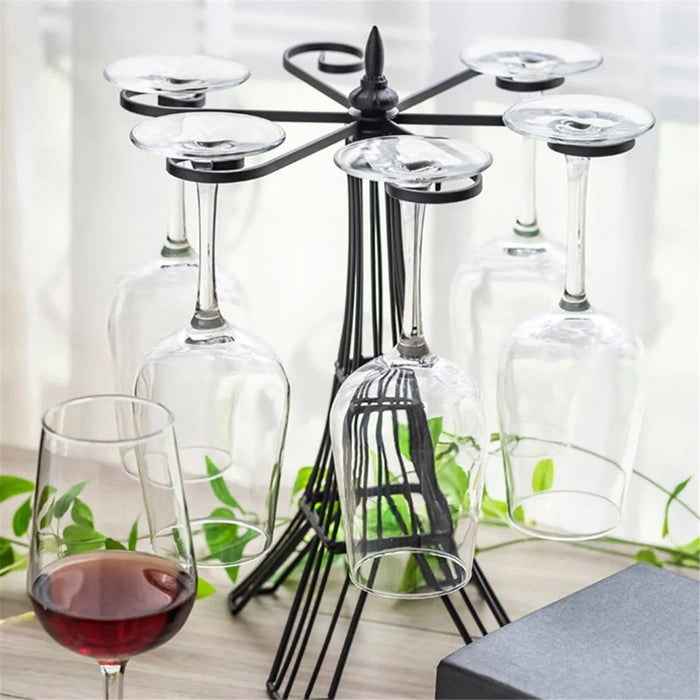 002C038 6 Glass Cup Rack Tower-Shaped Wine Glass Holder Display for Home - Black - 7