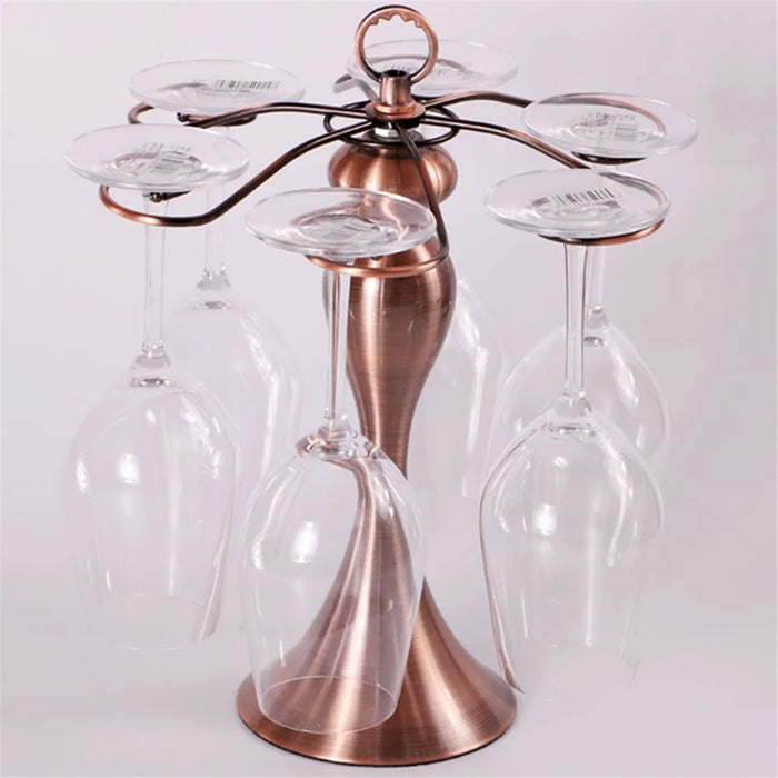002C006 6 Hooks Wine Glass Rack Holder Tabletop Hanging Shelf Iron Storage Rack - Bronze - 2