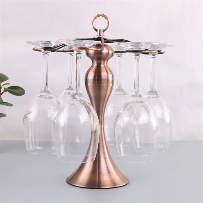 002C006 6 Hooks Wine Glass Rack Holder Tabletop Hanging Shelf Iron Storage Rack - Bronze - 3