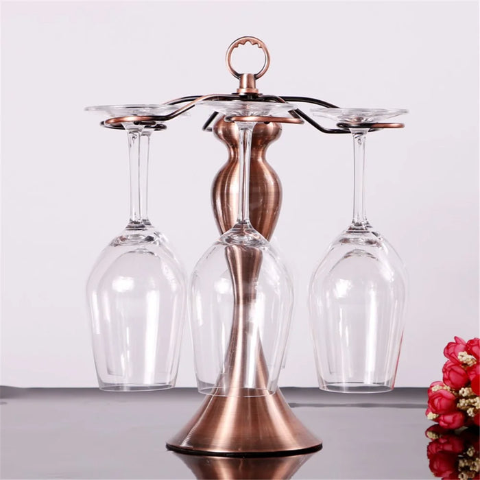 002C006 6 Hooks Wine Glass Rack Holder Tabletop Hanging Shelf Iron Storage Rack - Bronze - 4