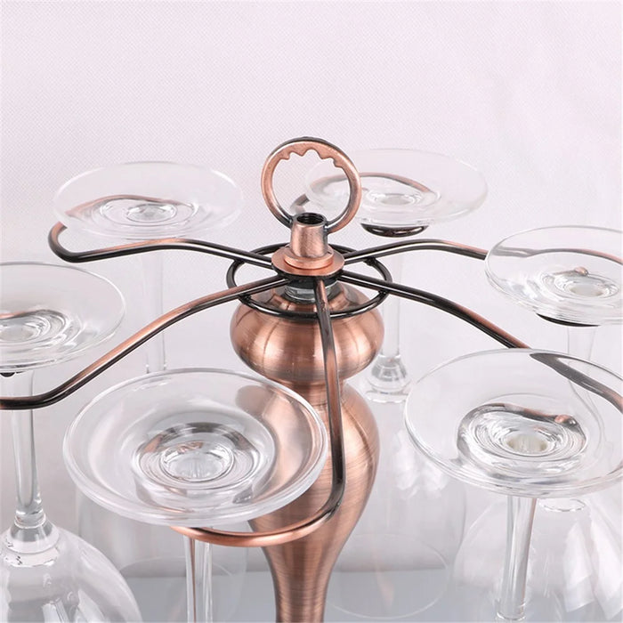 002C006 6 Hooks Wine Glass Rack Holder Tabletop Hanging Shelf Iron Storage Rack - Bronze - 5