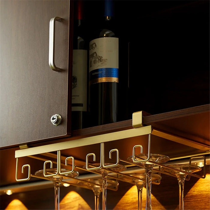 002C066 5 Slots 10 Cups Glass Metal Rack Under Cabinet Hanging Holder for Goblets Stemware - Gold - 2