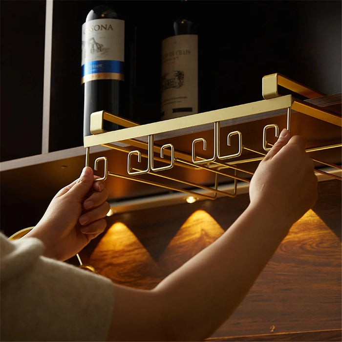 002C066-2 Punching-Free 4 Wine Glass Rack Under Cabinet Glass Cup Hanger Holder - Gold - 3