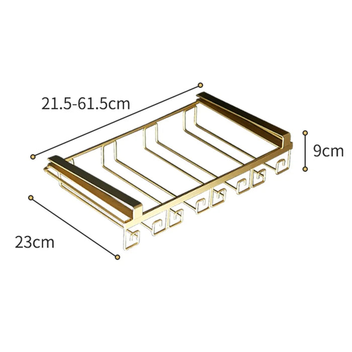 002C066-2 Punching-Free 4 Wine Glass Rack Under Cabinet Glass Cup Hanger Holder - Gold - 7