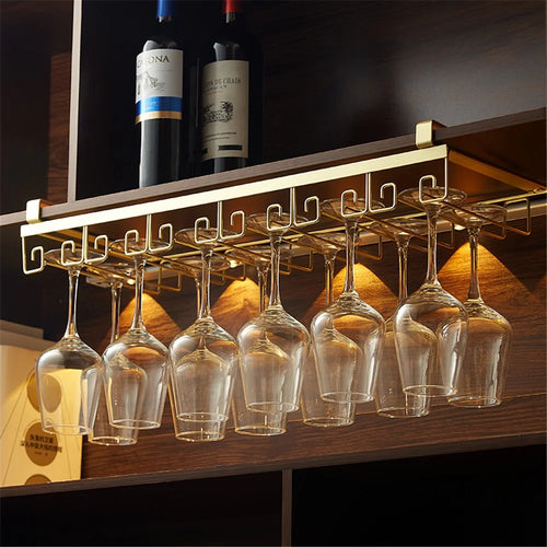 002C066-6 Wine Glass Holder Under Shelf or Cabinet Iron Glassware Drying Hanger for Kitchen Bar - Gold - 1
