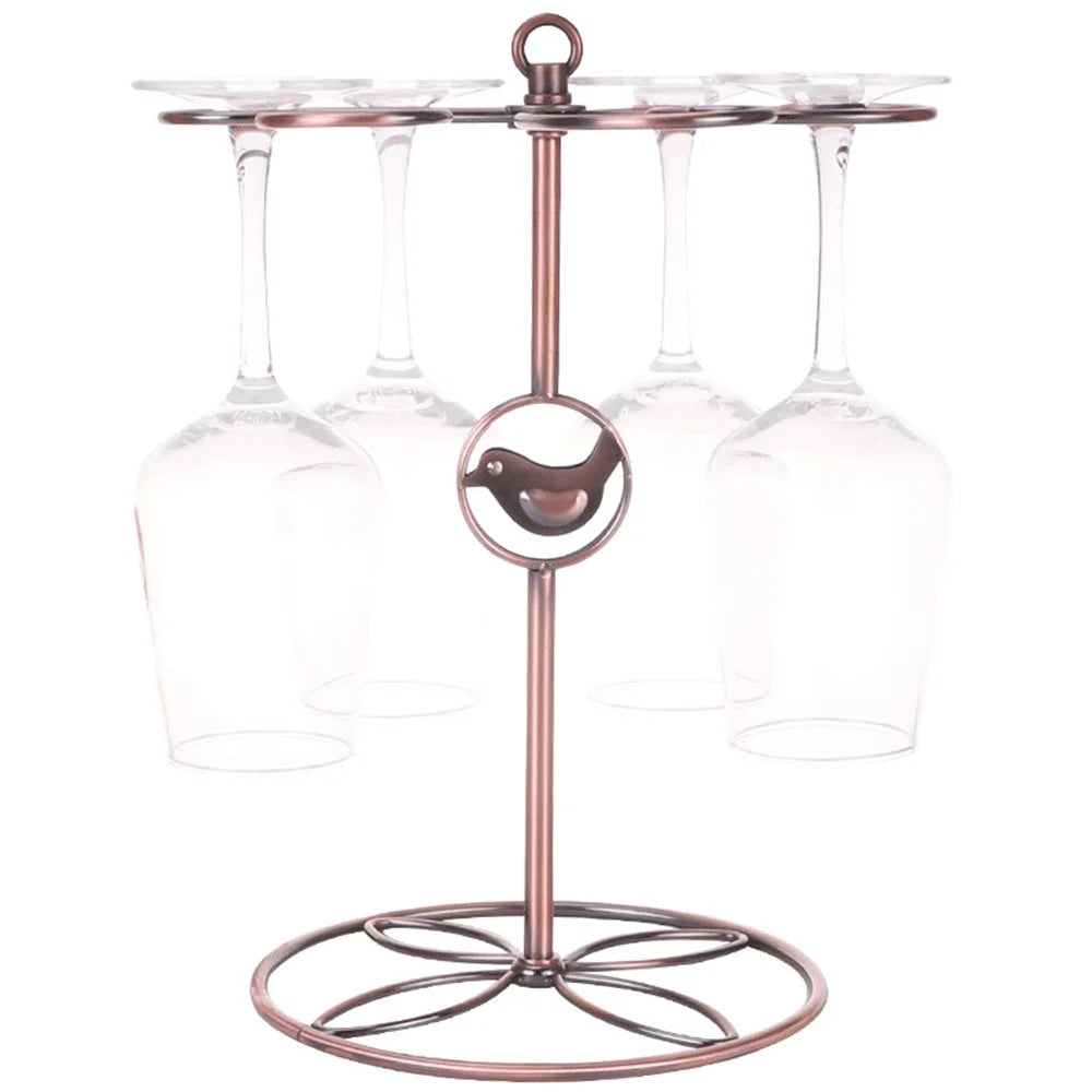 002C034 Countertop Wine Glass Holder with Bird Decor 6-Hook Freestanding Stemware Storage Rack - Bronze - 1