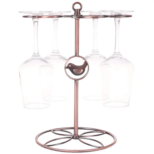 002C034 Countertop Wine Glass Holder with Bird Decor 6-Hook Freestanding Stemware Storage Rack - Bronze - 1