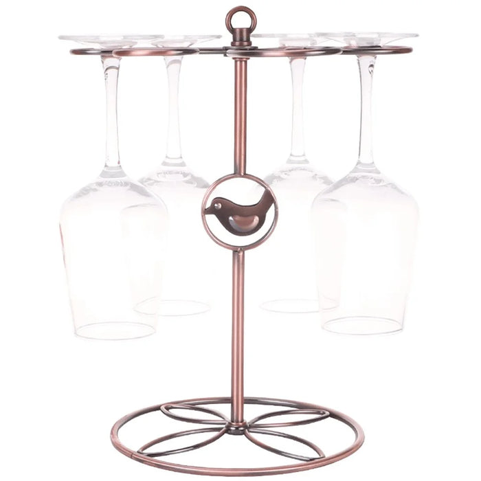 002C034 Countertop Wine Glass Holder with Bird Decor 6-Hook Freestanding Stemware Storage Rack - Bronze - 1
