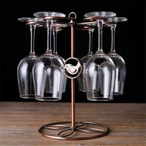 002C034 Countertop Wine Glass Holder with Bird Decor 6-Hook Freestanding Stemware Storage Rack - Bronze - 2