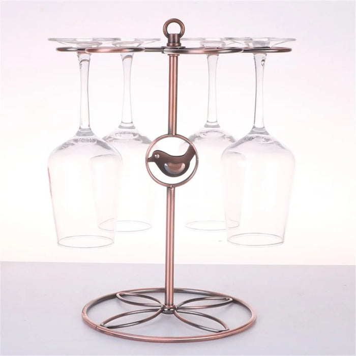 002C034 Countertop Wine Glass Holder with Bird Decor 6-Hook Freestanding Stemware Storage Rack - Bronze - 3