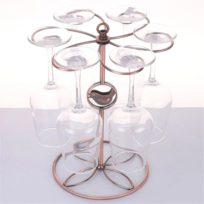 002C034 Countertop Wine Glass Holder with Bird Decor 6-Hook Freestanding Stemware Storage Rack - Bronze - 5