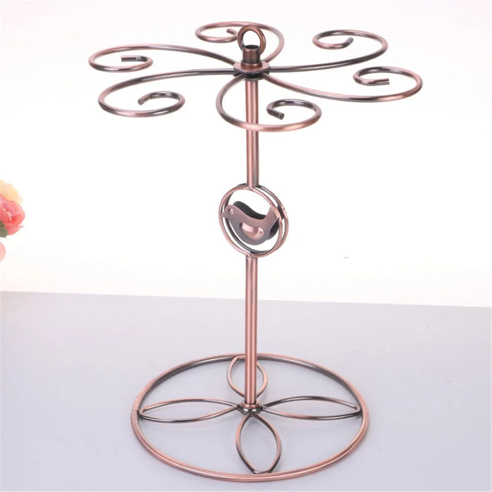 002C034 Countertop Wine Glass Holder with Bird Decor 6-Hook Freestanding Stemware Storage Rack - Bronze - 6