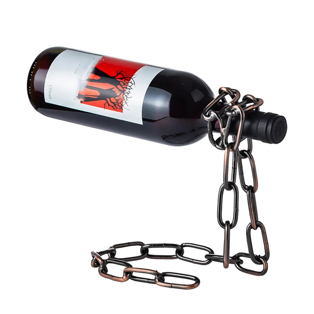 002B011 Creative Iron Chain Design Wine Rack Stand, Wine Bottle Holder for Home, Office, Wine Cabinet Bottle Stand - Bronze - 1