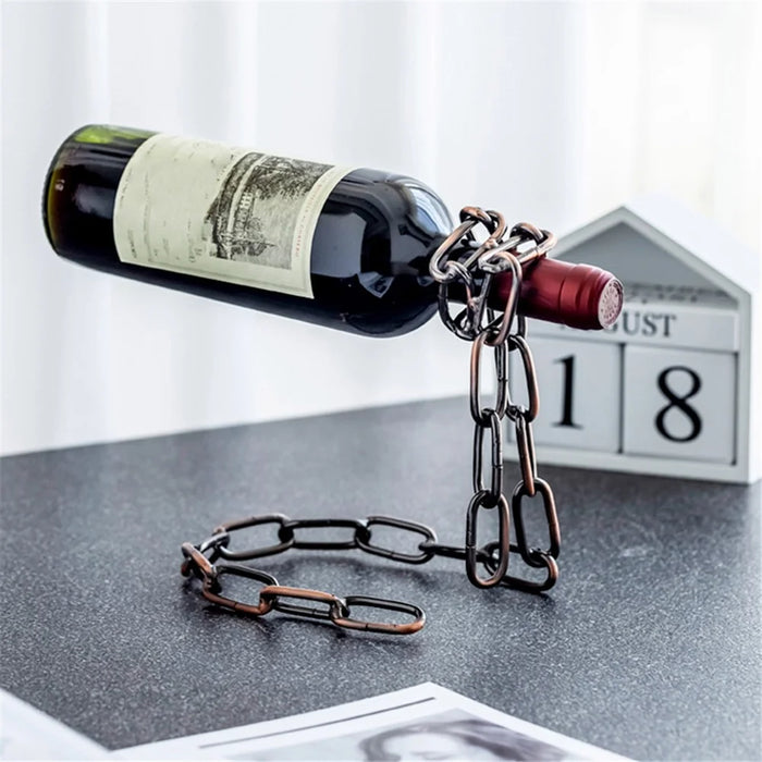 002B011 Creative Iron Chain Design Wine Rack Stand, Wine Bottle Holder for Home, Office, Wine Cabinet Bottle Stand - Bronze - 2