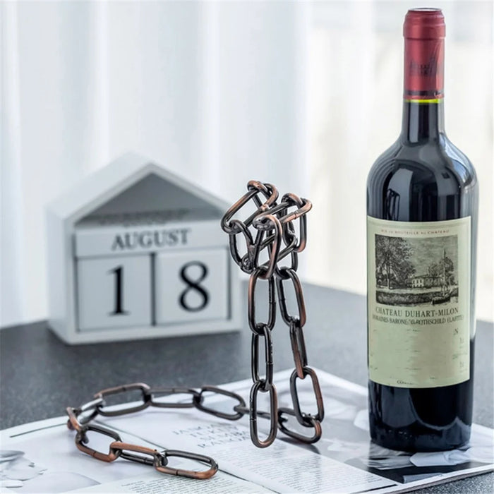 002B011 Creative Iron Chain Design Wine Rack Stand, Wine Bottle Holder for Home, Office, Wine Cabinet Bottle Stand - Bronze - 5