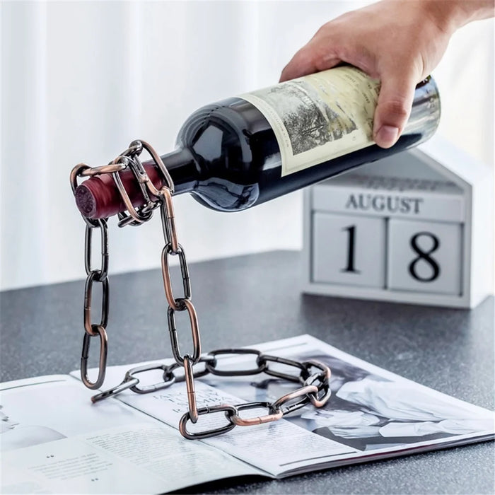 002B011 Creative Iron Chain Design Wine Rack Stand, Wine Bottle Holder for Home, Office, Wine Cabinet Bottle Stand - Bronze - 7