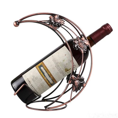 002B001 Metal Wine Rack Moon Shape Wrought Iron Wine Bottle Holder for Home, Office, Wine Cabinet - Bronze - 1