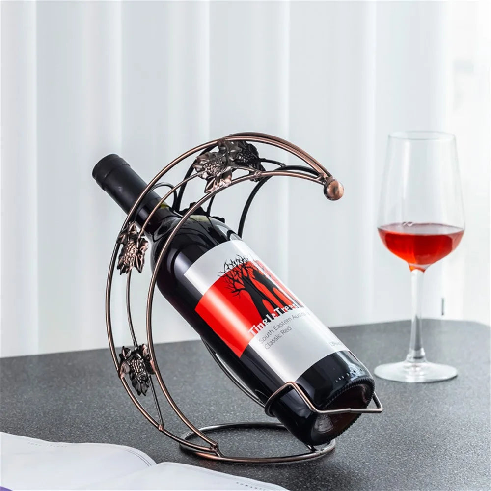 002B001 Metal Wine Rack Moon Shape Wrought Iron Wine Bottle Holder for Home, Office, Wine Cabinet - Bronze - 2
