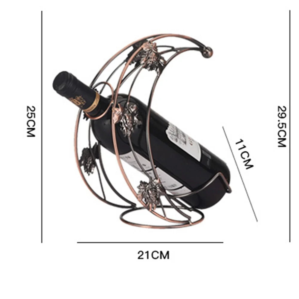 002B001 Metal Wine Rack Moon Shape Wrought Iron Wine Bottle Holder for Home, Office, Wine Cabinet - Bronze - 3