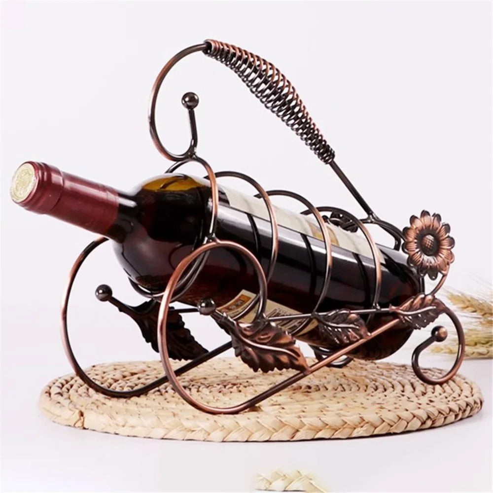002B005 Single Bottle Wine Holder Iron Rack Sunflower Decor Wine Display Stand - Bronze - 3