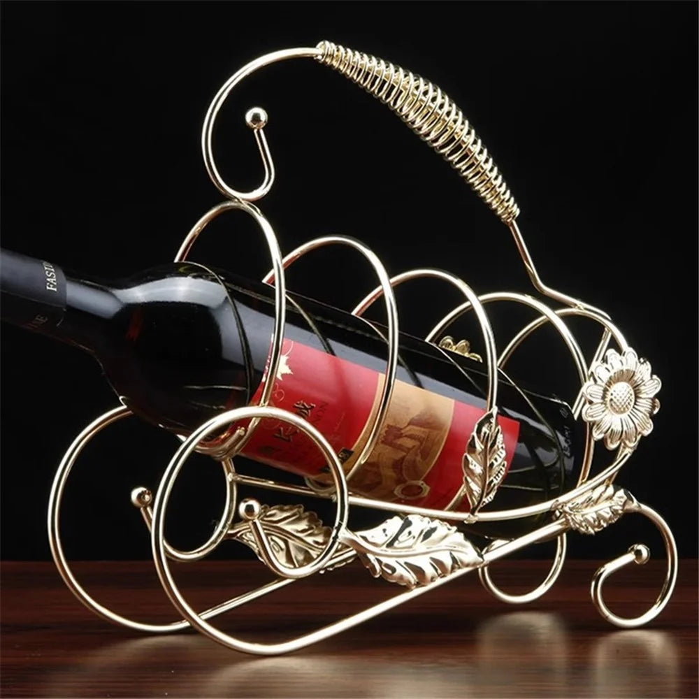 002B005 Single Bottle Wine Holder Iron Rack Sunflower Decor Wine Display Stand - Bronze - 5