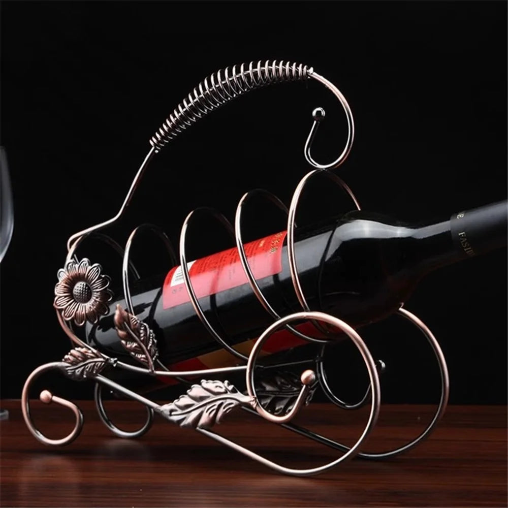 002B005 Single Bottle Wine Holder Iron Rack Sunflower Decor Wine Display Stand - Bronze - 6