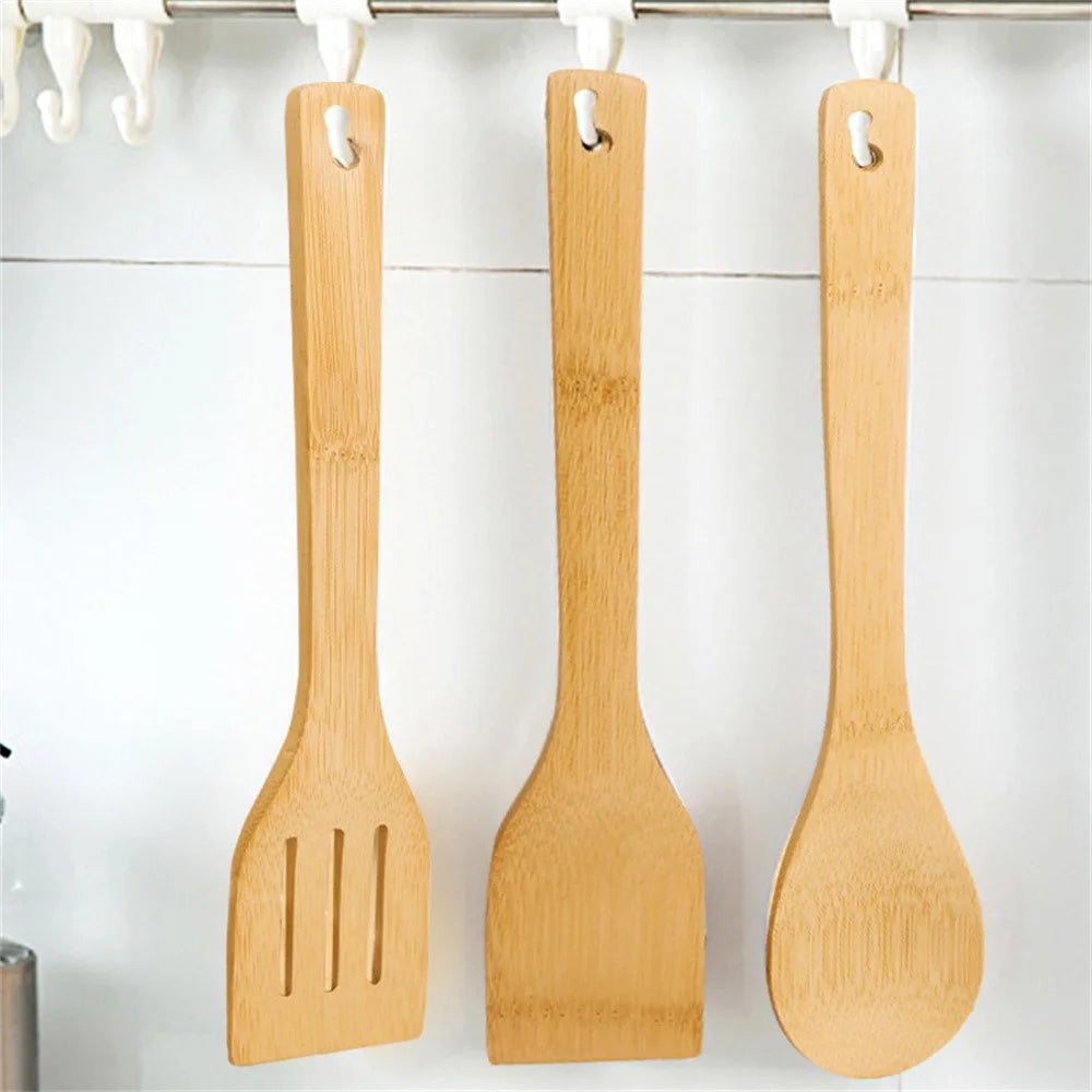 4Pcs Bamboo Cooking Utensil with Storage Container Kitchen Tools Set (BPA Free, No FDA) - 3