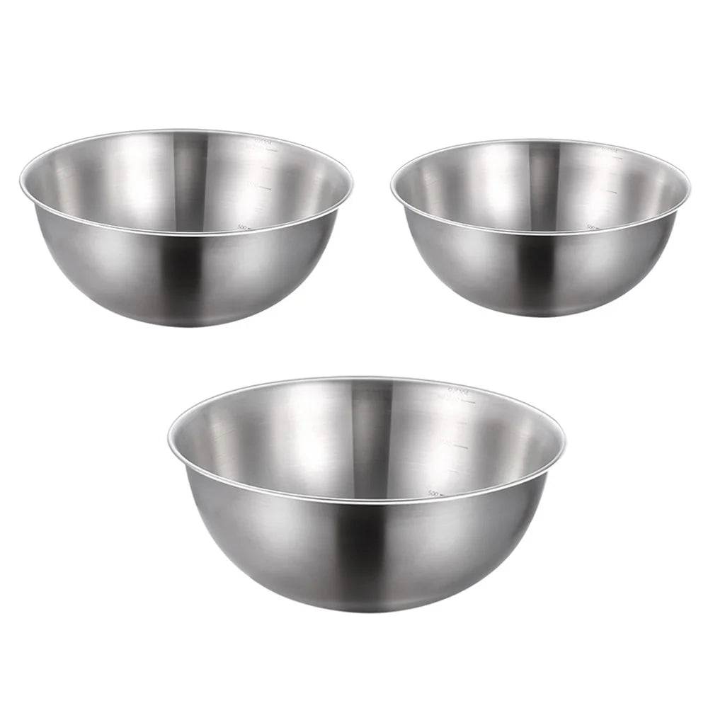 22cm+24cm+26cm 3Pcs Salad Bowl Stainless Steel 304 Mixing Bowl with Measurement Markings for Kitchen / Baking (No FDA) - 1