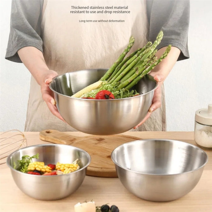 22cm+24cm+26cm 3Pcs Salad Bowl Stainless Steel 304 Mixing Bowl with Measurement Markings for Kitchen / Baking (No FDA) - 6