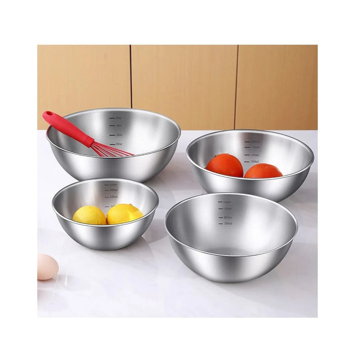 19cm+22cm+24cm+26cm 4Pcs Salad Bowl Stainless Steel 304 Mixing Bowl with Measurement Markings for Kitchen / Baking (No FDA) - 2