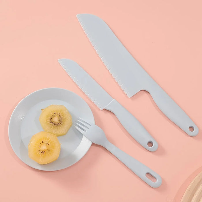 6Pcs / Set Children Chef Knife Cutting Board Plastic Plate Kitchen Utensils Set (BPA Free, No FDA) - Blue - 2