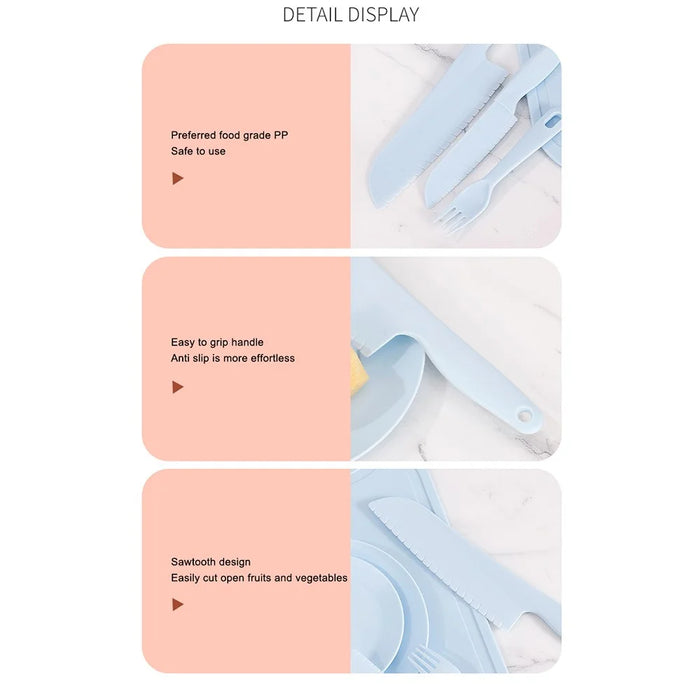 6Pcs / Set Children Chef Knife Cutting Board Plastic Plate Kitchen Utensils Set (BPA Free, No FDA) - Blue - 5