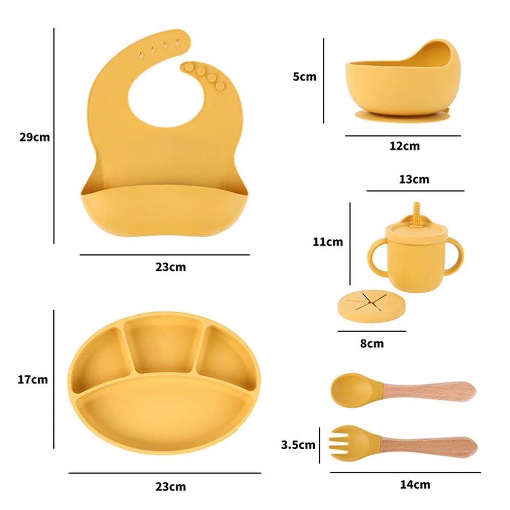 ZP0121 7Pcs Silicone Baby Feeding Set Toddler Self Feeding Dish Set (BPA Free / FDA Certificated) - Dark Red - 4
