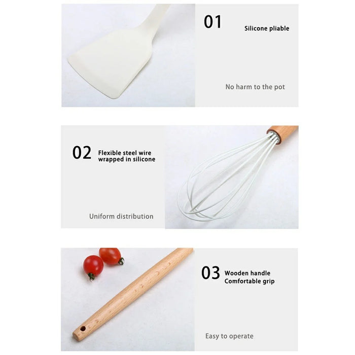 34Pcs / Set Heat Resistant Kitchen Utensils Silicone Spatula Ladle Cooking Tools Kit for Non-stick Pan (No FDA, BPA Free) - Beige - 2