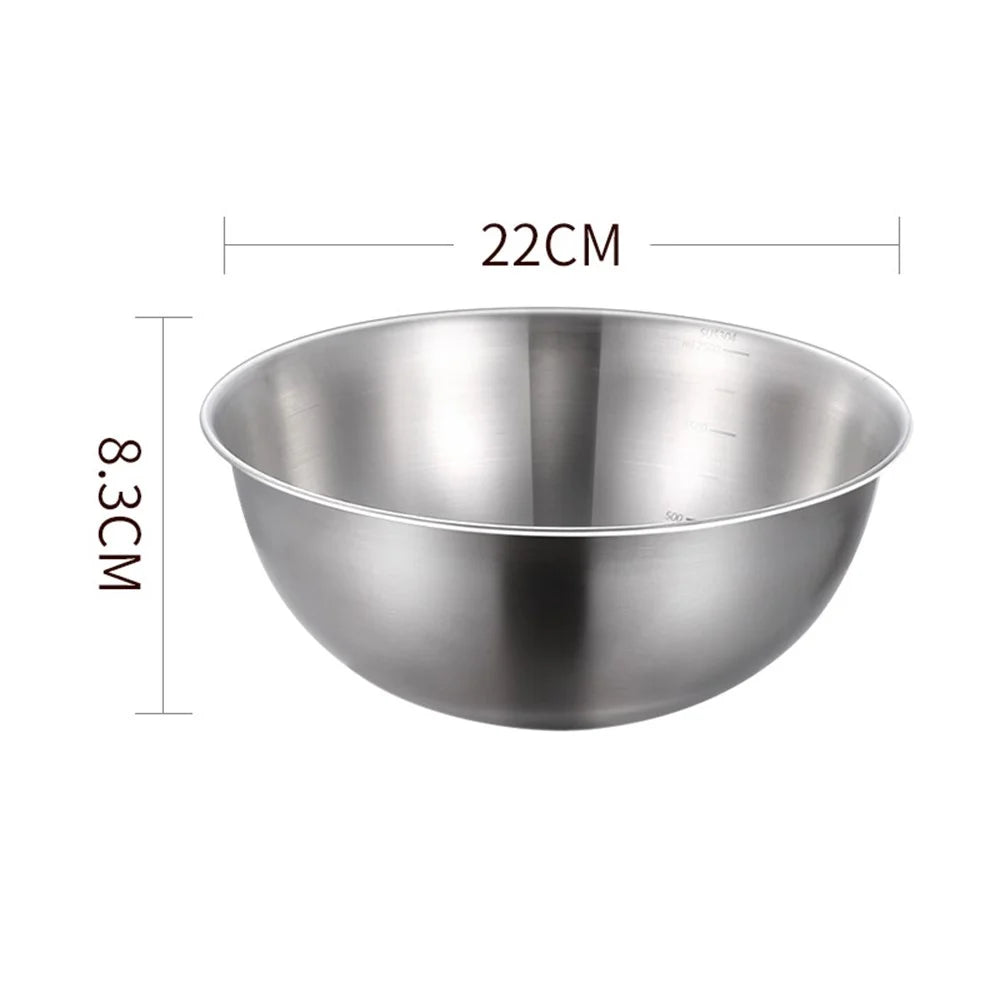 22cm Diameter Salad Bowl Stainless Steel 304 Mixing Bowl with Measurement Markings for Kitchen / Baking (No FDA) - 5