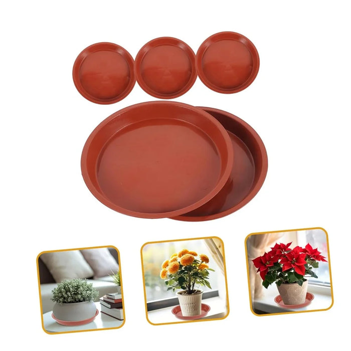 PB210 4Pcs 21cm Flower Pot Bottom Water Storage Round Tray Plastic Movable Potted Plant Base - Red - 5